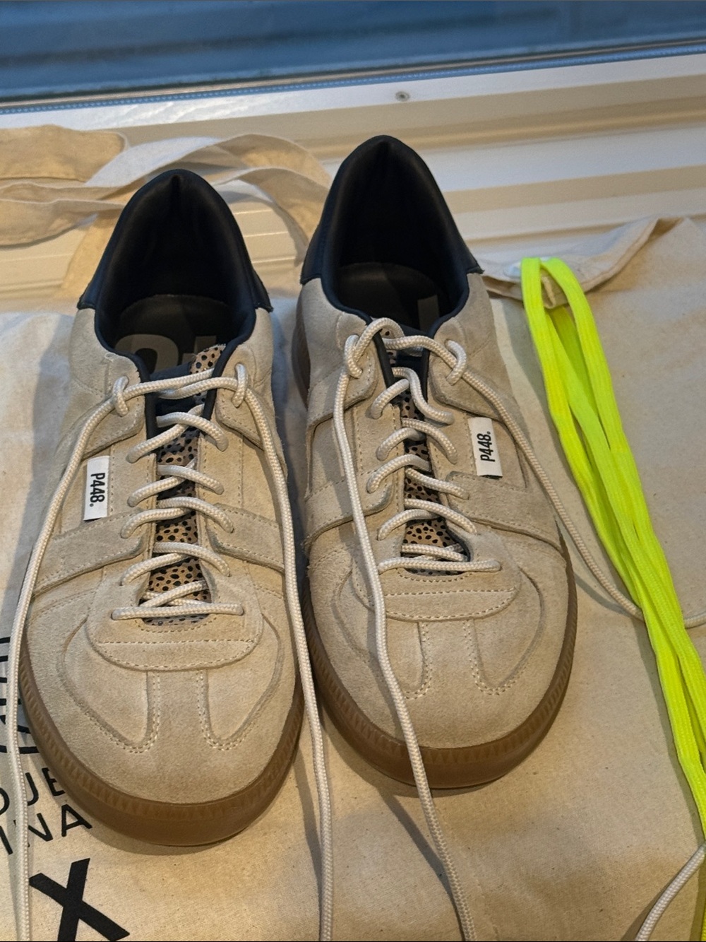 P448 Monza Suede Sneakers Beige with Black Heel Collar, 40 (9 women’s)
